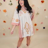 Boho Embroidered Babydoll Dress - Pink