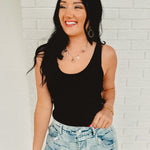Ribbed Scoop Neck Knit Tank - Black - Lace and Grace Boutique