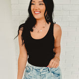 Ribbed Scoop Neck Knit Tank - Black - Lace and Grace Boutique