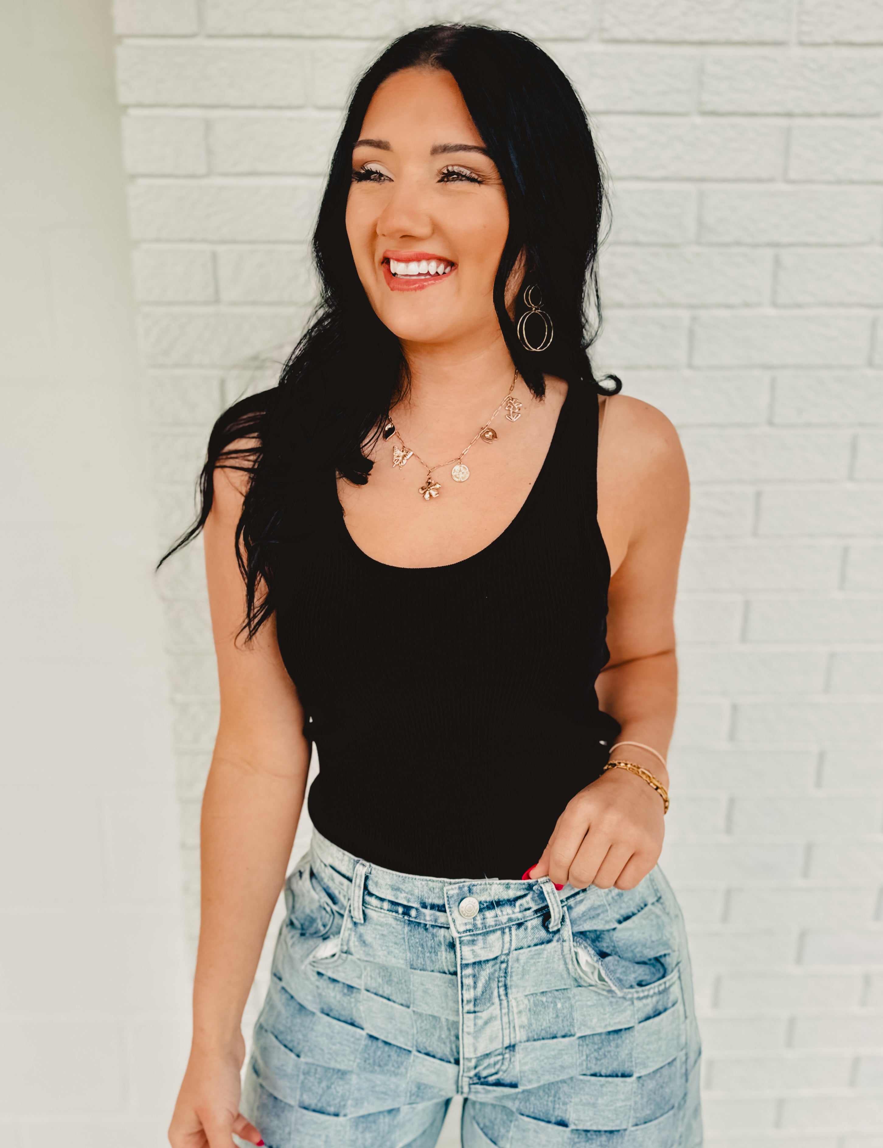 Ribbed Scoop Neck Knit Tank - Black - Lace and Grace Boutique