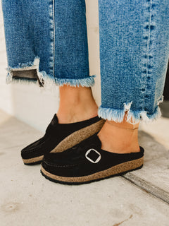 Birkenstock Buckley Suede Leather Clog - Black - Lace and Grace Boutique