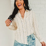 Long Sleeve Button Up Floral Top - Chambray