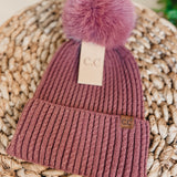 C.C Cable Cuff Pom Beanie - Coco Berry