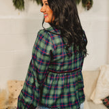 Christmas Plaid Tie Front Top - Green/Navy