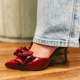 The Jane Bow Accent Kitten Heel - Burgundy Wine