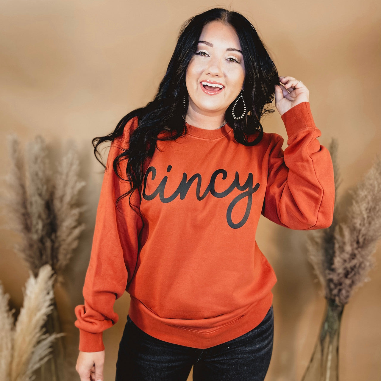 Cincy Dyed Fleece Sweatshirt - Orange - Lace and Grace Boutique