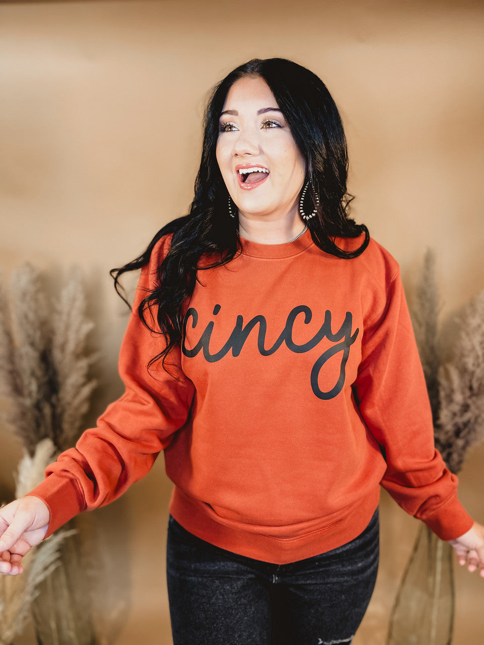 Cincy Dyed Fleece Sweatshirt - Orange - Lace and Grace Boutique