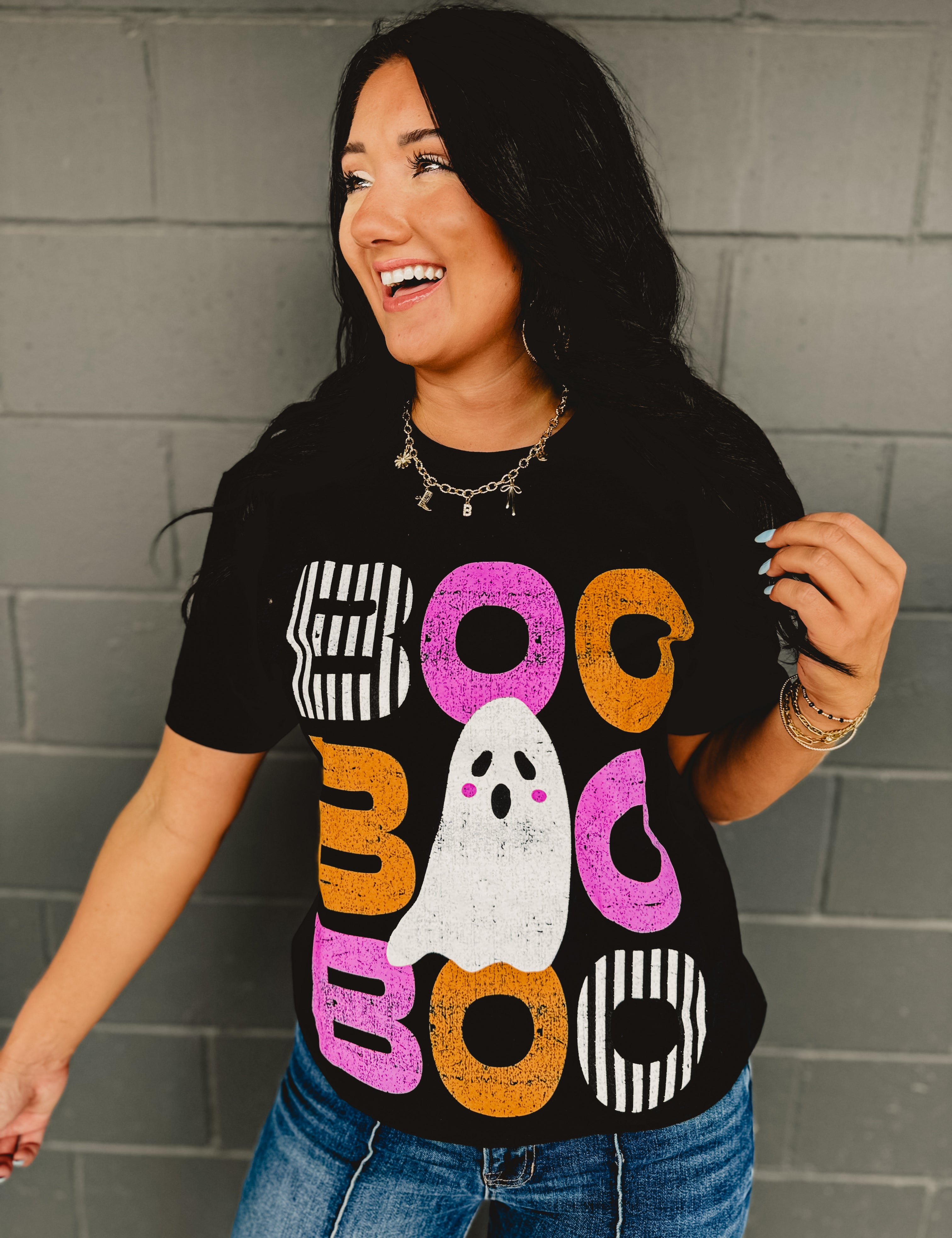 Boo Stacked Graphic Tee - Black - Lace and Grace Boutique