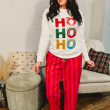 Ho Ho Ho Bow Crewneck Sweatshirt - White