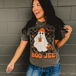 Boo Jee Ghost Checkered Graphic Tee - Dark Gray - Lace and Grace Boutique