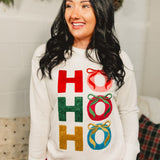 Ho Ho Ho Bow Crewneck Sweatshirt - White