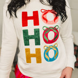 Ho Ho Ho Bow Crewneck Sweatshirt - White
