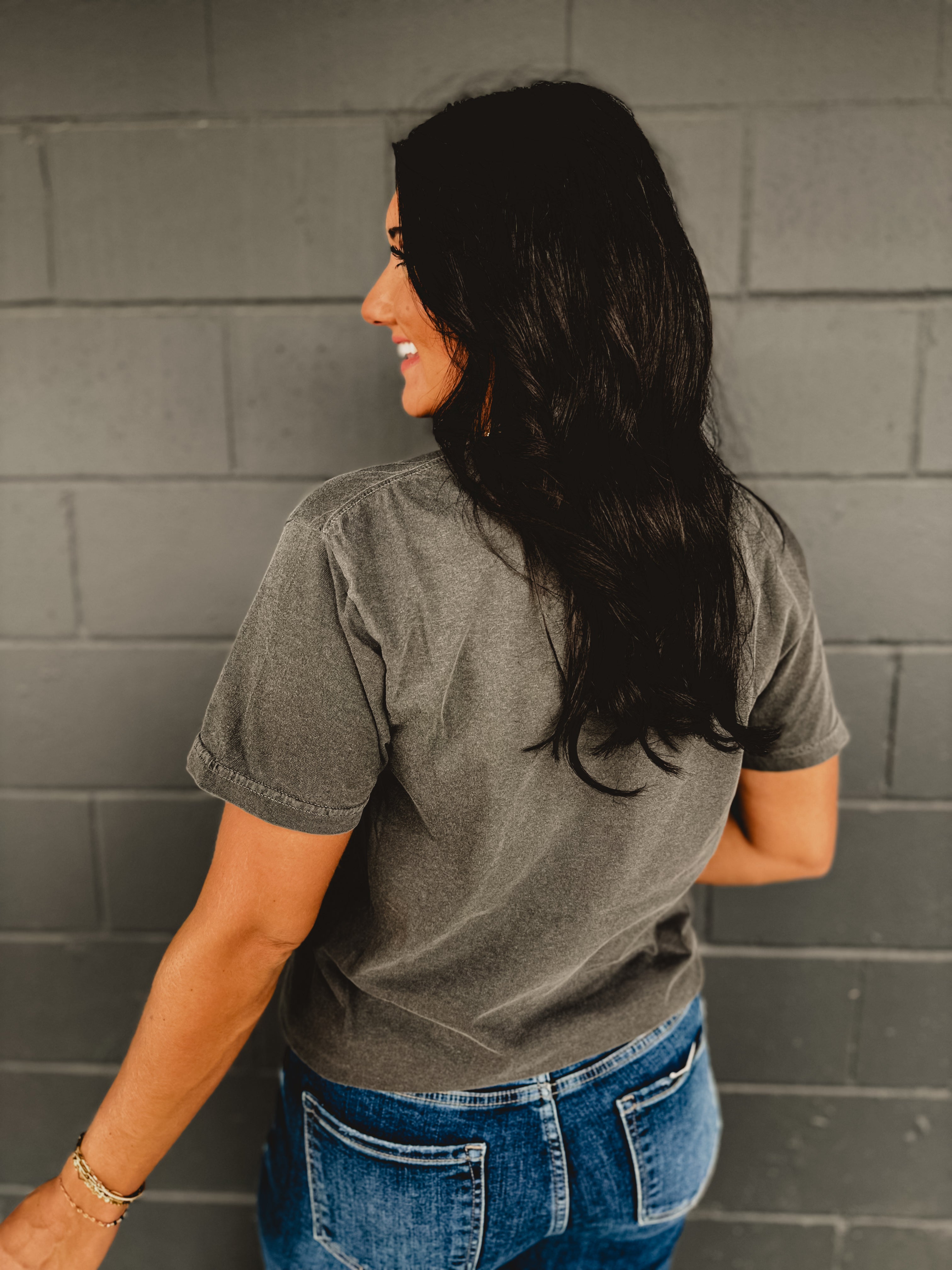 Boo Jee Ghost Checkered Graphic Tee - Dark Gray - Lace and Grace Boutique