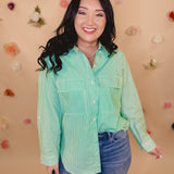 Striped Button Up Top - Kelly Green