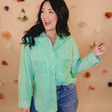 Striped Button Up Top - Kelly Green