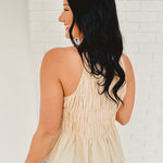 High Neck Tiered Smocked Tank Top - Natural - Lace and Grace Boutique
