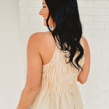 High Neck Tiered Smocked Tank Top - Natural - Lace and Grace Boutique