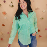 Striped Button Up Top - Kelly Green