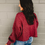 Cotton Cable Knit Pullover - Burgundy