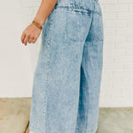 Mineral Washed Pintuck Wide Leg Pants - Light Denim - Lace and Grace Boutique