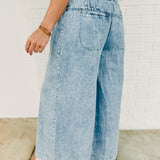 Mineral Washed Pintuck Wide Leg Pants - Light Denim - Lace and Grace Boutique