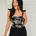 Wide Leg Embroidered Jumpsuit - Black - Lace and Grace Boutique