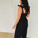 Wide Leg Embroidered Jumpsuit - Black - Lace and Grace Boutique