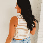 Striped Ribbed Tank Top - Mocha/Ivory - Lace and Grace Boutique