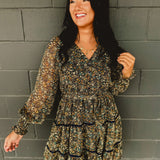 Floral Button Up Tiered Mini Dress - Daffodil