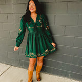 Floral Embroidered Mini Dress - Emerald