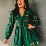 Floral Embroidered Mini Dress - Emerald