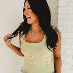 POL Stud Scoop Neck Tank Top - Pistachio - Lace and Grace Boutique