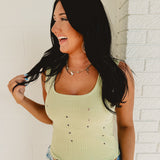 POL Stud Scoop Neck Tank Top - Pistachio - Lace and Grace Boutique
