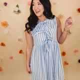 Striped Bow Mini Dress - Light Blue