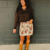 Floral Jacquard Scallop Edge Mini Skirt