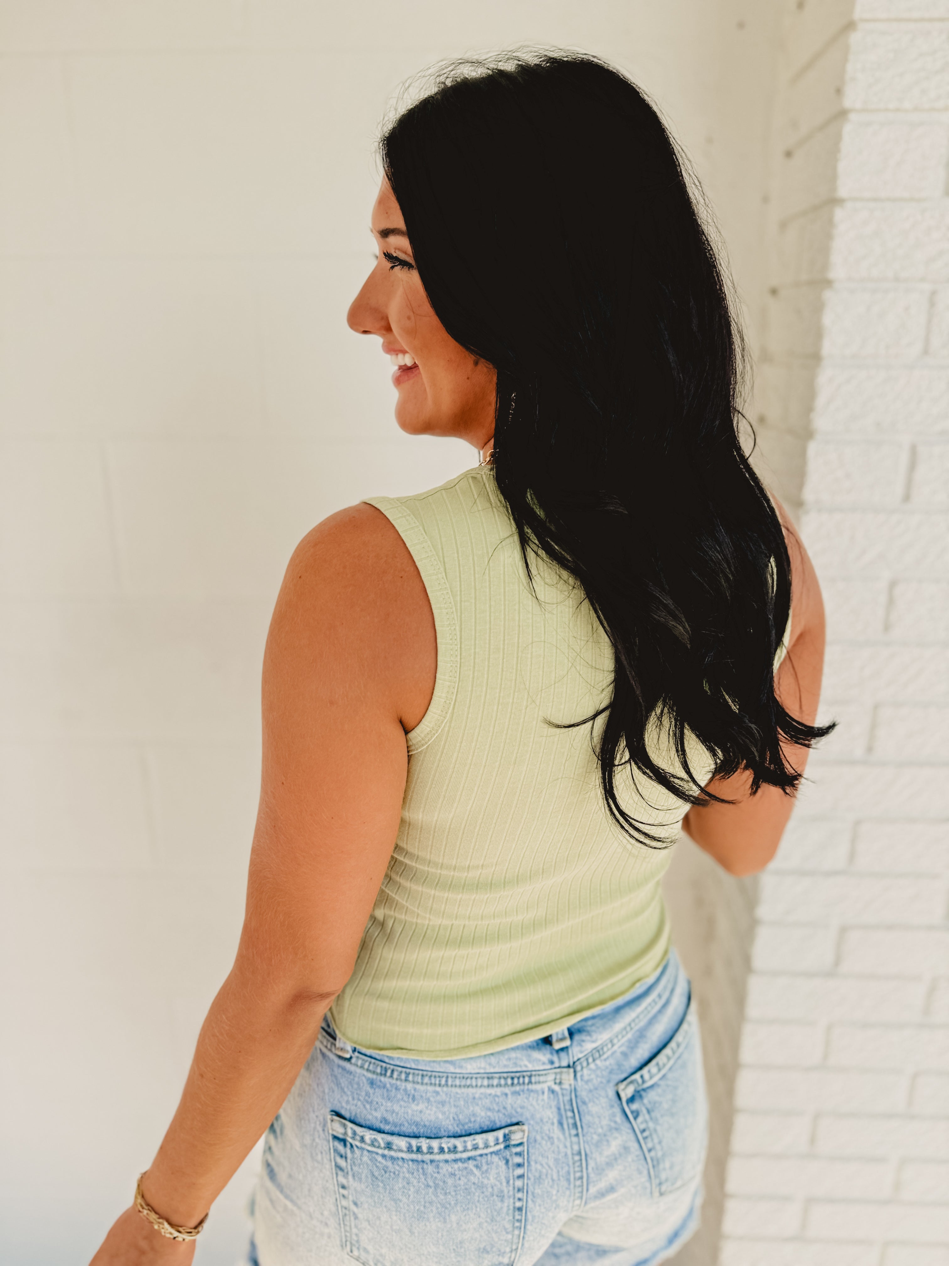 POL Stud Scoop Neck Tank Top - Pistachio - Lace and Grace Boutique