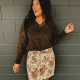 Long Sleeve V-Neck Pullover Sweater - Brown