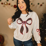 Simply Southern Sequin Bow Crewneck Sweatshirt - Pink/White