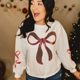 Simply Southern Sequin Bow Crewneck Sweatshirt - Pink/White