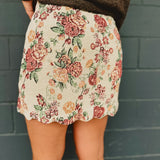 Floral Jacquard Scallop Edge Mini Skirt