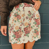 Floral Jacquard Scallop Edge Mini Skirt