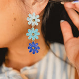 Raffia Flower Earrings - Blue