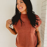 Mock Neck Side Slit Sweater Vest - Burl Wood