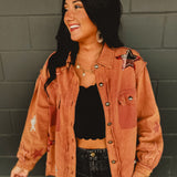 POL Denim Star Patch Balloon Sleeve Top - Terra Cotta