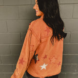 POL Denim Star Patch Balloon Sleeve Top - Terra Cotta