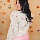 Floral Embroidered Organza Blouse - Ivory