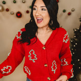 3D Christmas Tree Cardigan - Red