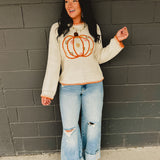 Pumpkin Floral Embroidered Sweater - Ivory