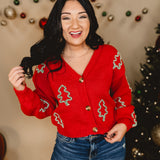 3D Christmas Tree Cardigan - Red