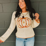Pumpkin Floral Embroidered Sweater - Ivory